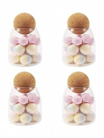 Set de 4 tarros de almacenamiento de vidrio transparente con bola de corcho, 4 x 0.5 litros