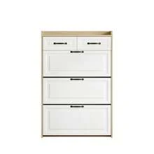 Shoe Cabinet With Rotating Shoe Rack, Consisting Of Three Large Doors And Two Drawers, Wooden Shoe Cabinet, Shoe Rack, Suitable For Entrance Areas And Living Rooms, W80/D23.5/H131cm (N657P28633233N) - Natural Color - View 1