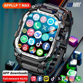 LOKMAT APPLLP 7 MAX Smartwatch Supports 4G/5G Networks, Full Wi-Fi, A 2.06-Inch AMOLED Screen With A 410*502 Resolution, A Retractable Dial, A High-Definition Camera, And Is A Multi-Functional Black Tech Watch. It Runs On Android And Allows For The Download Of Any Third-Party Apps
