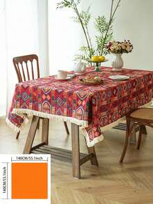1pc Bohemian Style Red Geometric Jacquard Tablecloth With Natural Tassel, Rectangular Tablecloth For Dining Table, Coffee Table, TV Stand, Entryway, Suitable For Holiday Gatherings, Birthday Parties, Weddings, Dining Room, Living Room, Office, All Seasons - Red - View 22