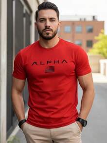 Camiseta casual transpirable para hombre manga corta diseño gráfico personalizado  estampado de logo minimalista moda urbana comodidad y estilo en una prenda esencial para el guardarropa masculino - Rojo - Ver 3