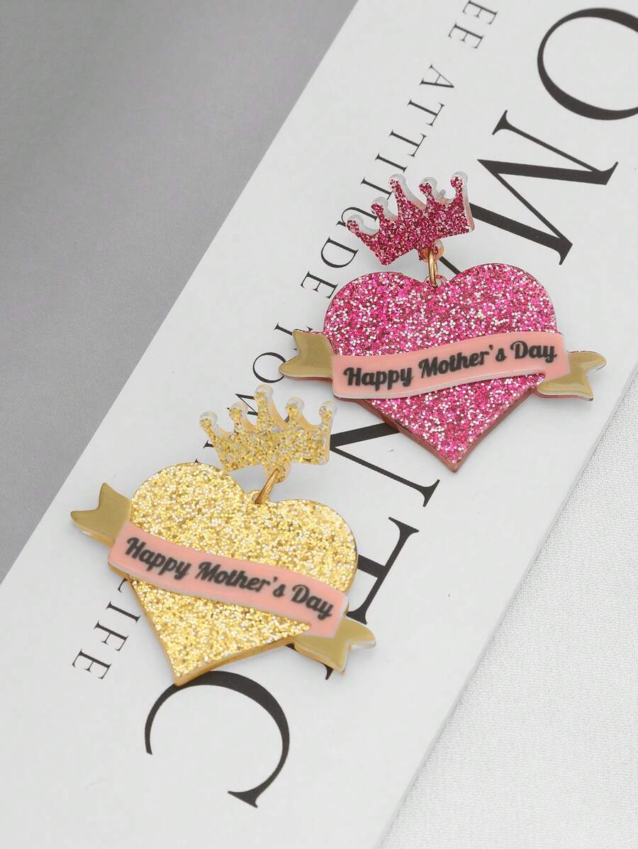 1 Pair Creative Casual Valentine's Day Versatile Cute Geometric Heart Crown Ribbon Heart Earrings - Ribbon Heart - View 1