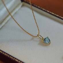 1pc S925 Silver Minimalist Heart-Shaped Aquamarine Design Pendant Necklace With Sparkling Cubic Zirconia, Elegant Jewelry For Women, Exquisite Gift For Loved Ones - Yellow Gold - View 4