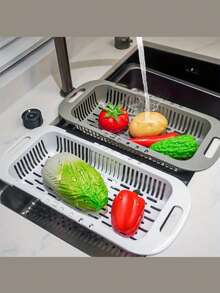 1/5 piezas Cesta de drenaje multifuncional de doble capa expandible, colador de plástico para lavar platos, verduras, frutas, escurridor, drenador de verduras, cesta de plástico rectangular, cesta de drenaje para fregadero de cocina, estropajo - Multicolor - Ver 4