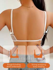 2 piezas Sujetador sin espalda con encaje, parche, aros, cierre delantero, tirantes cruzados y espalda con estampado floral