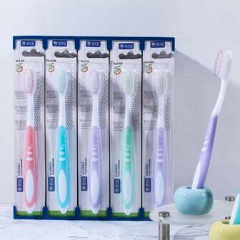 5 slumpmässiga halkfria silikontandborstar med mjuka borst, lämpliga för vuxna hemma, stort borsthuvud, runt hål, hög densitet