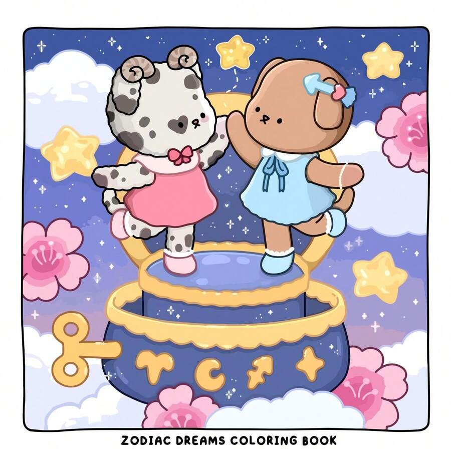 Libro de colorear para adultos de 12 signos del zodíaco - 32 páginas, papel opaco de 171g de grosor | Temas adorables de los signos del zodíaco | Líneas gruesas, fácil de colorear, relajante | Adecuado para papelería, útiles escolares, regalo perfecto para niñas, temporada de bodas, Día de la Madre - Sueños del Zodiaco - Ver 1