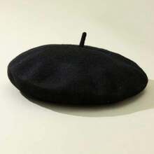1pc Ladies' Solid Color Wool Beret With Flat Top, Japanese Style & Elegant, Suitable For Daily Wear And Shopping Vintage Casual Winter Fall - 玫紅色 - 查看 4