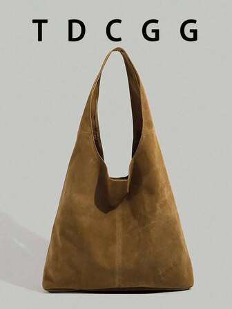 焦糖棕色绒面革 Hobo 腋下包，容量大，多功能单肩手提，适合通勤上班、逛街、校园上课、逛街、短途旅行、度假、约会、日常通勤收纳