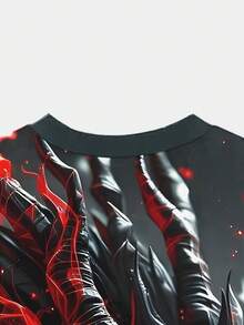 Men's Magma Dragon 3D Print T-Shirt - Short Sleeve Round Neck Casual Summer Tee With Black & Red Dragon Scale & Flame Design, Lightweight Breathable Shirt For Outdoor Activities, Gaming & Fantasy Events - Dragon Tattoo-Like Graphic Top, PLUS SIZE - 混合色 - 查看 6