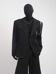 New Niche Design Pearl Chain Black Suit Jacket For Men's Spring And Autumn Loose And Versatile Casual Suit - 黑色 - 查看 1