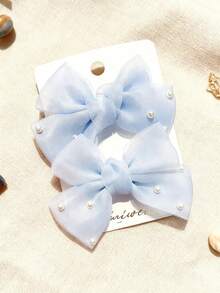 2pcs Girls' Yellow Bow Pearl Alligator Hair Clips - Yellow - View 9