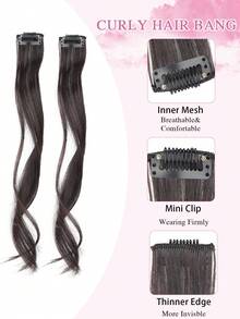 Long Side Bangs 2Pcs Set Wavy Curly Clip On Bangs For Women Wavy Curly Clip In Curtain Bangs - Multicolor - View 6