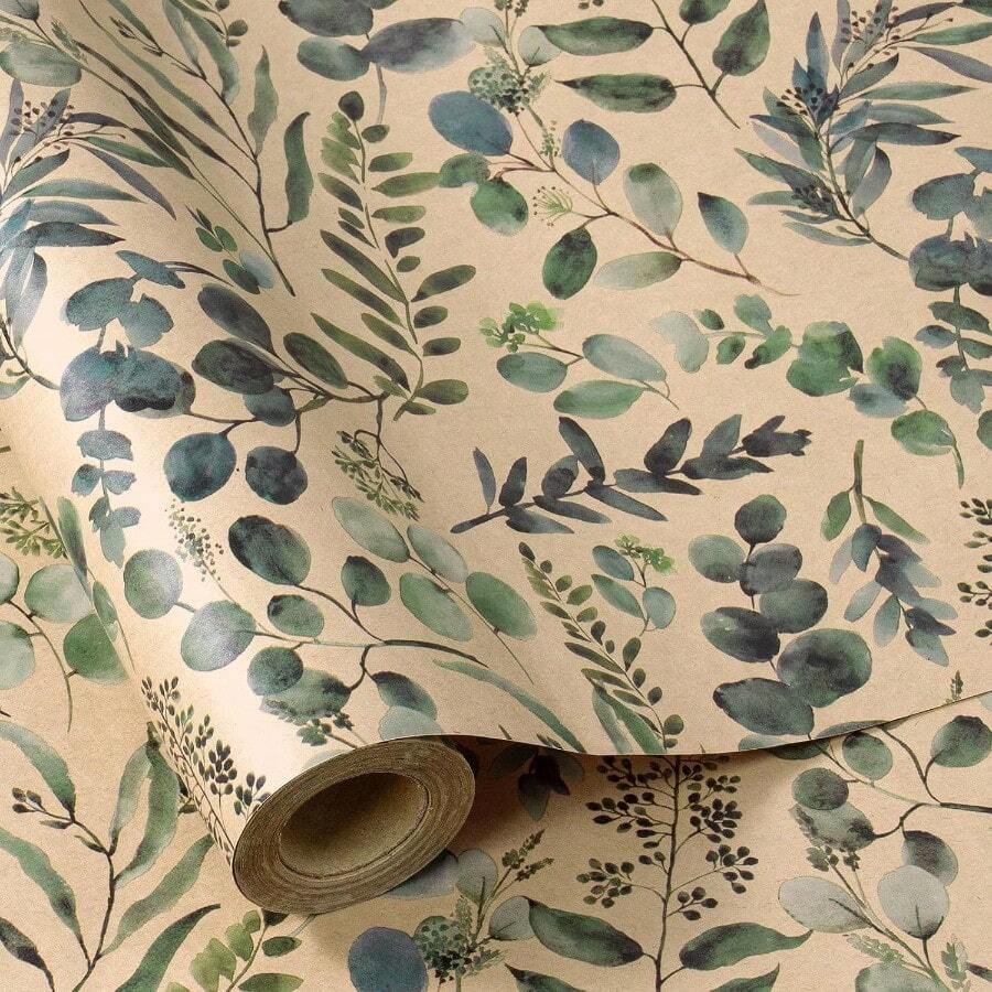 RUSPEPA Papel de regalo de hoja de eucalipto 17 pulgadas x 32.8 pies mini rollo rollo de papel kraft para mujeres primavera verano boda y cumpleaños - Hoja verde - Ver 1