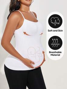 TAKUSUN 孕妇舒适修身可调节细肩带吊带背心 - 白色 - 查看 6