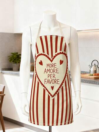1pc Durable Polyester Sleeveless Apron With Heart-Shaped Italian Text Design, Ideal For Home Decor, Cooking And Baking, Great Gift For Cooking Enthusiasts, Valentine's Day, Holiday Parties, Perfect For Loved Ones