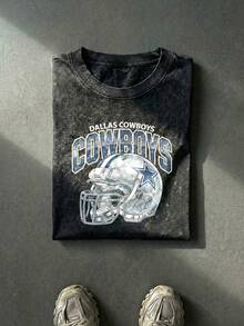 Dallas Football Helmet Graphic Tee Acid Washed Shirt Unisex Couple Matching Boyfriend Style Texas City Sports Fan Gear Navy Blue Silver Print Retro Game Day Aesthetic Distressed Cotton Graphic Tees Men Oversized T Shirt Summer Clothes Men Fall Clothes Men Winter Clothes Camisetas Para Hombre - màu đen - Xem 2