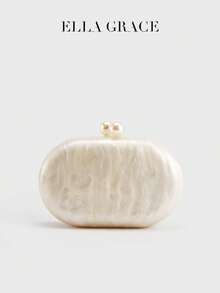 ELLA GRACE - Pearl Handle Acrylic Women's Evening Clutch Bag, Pearl Texture Party Handbag With Chain, Elegant Wedding Prom Purse, Ladies Bag, Women's Gift - Champagne - View 1