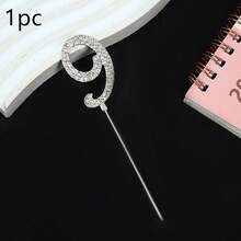 1pc/10pcs Silver Rhinestone Number 0-9 Cake Topper, Suitable For Birthday Wedding Party Cake Decorations - Silver - View 18