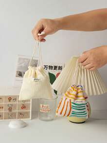 1 Piece Solid Color Corduroy Travel Skincare Drawstring Storage Bag, Cosmetic Bag, Underwear, Clothing Storage Bag, Hygiene Bag, Excursion Essentials, Travel Storage Set, Box Set, Luggage Storage Bag Set, School Supplies, Dormitory Essentials, Room/Bedroom Decoration Box, Clothing Storage Bag, Returning To School, Valentine's Day, New Year.