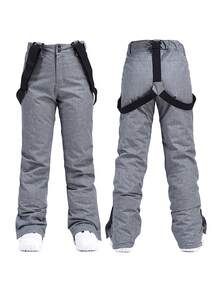 女士保暖滑雪裤套装，男士冬季滑雪裤（带可拆卸背带），适合户外活动，滑雪装备，保暖服装，运动风格裤装，加固结构，功能性雪地背带，耐用雪地装备，加厚透气滑雪服 - 淺灰色 - 查看 9