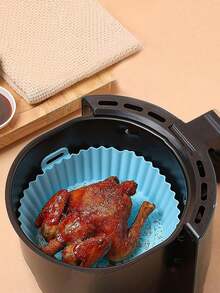 Forro de silicona para freidora de aire de 3-5 cuartos, reemplazo de papel encerado inflamable, bandeja de hornear reutilizable accesorio para horno, rojo/azul, redondo/cuadrado (parte superior 8 pulgadas, parte inferior 6.75 pulgadas) - molde para hornear de silicona - Ver 1