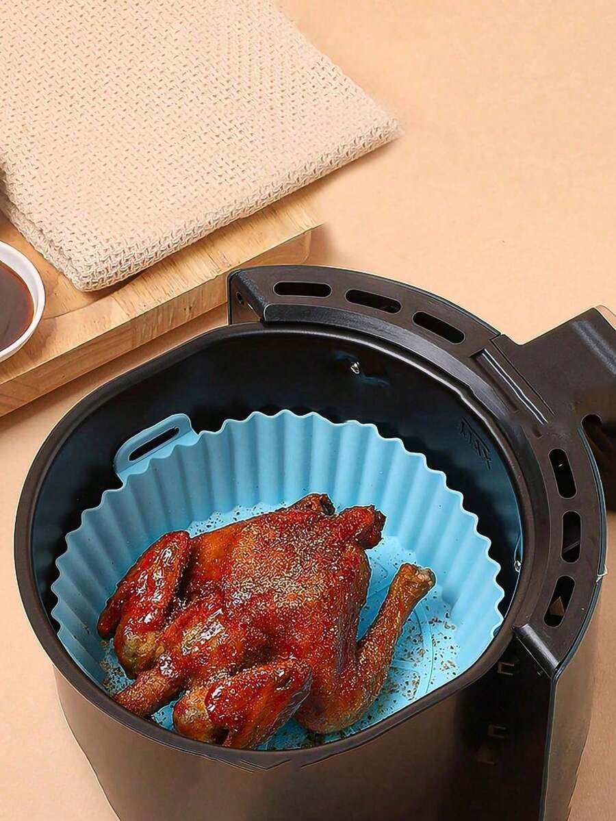 Forro de silicona para freidora de aire de 3-5 cuartos, reemplazo de papel encerado inflamable, bandeja de hornear reutilizable accesorio para horno, rojo/azul, redondo/cuadrado (parte superior 8 pulgadas, parte inferior 6.75 pulgadas) - molde para hornear de silicona - Ver 1