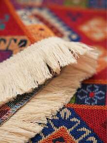 1pc Bohemian Style Red Geometric Jacquard Tablecloth With Natural Tassel, Rectangular Tablecloth For Dining Table, Coffee Table, TV Stand, Entryway, Suitable For Holiday Gatherings, Birthday Parties, Weddings, Dining Room, Living Room, Office, All Seasons - Red - View 8