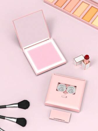 Kompakt spegel, 1x/2x förstorande LED-fickspegel, liten upplyst sminkspegel för handväska, hopfällbar, handhållen, dubbelsidig minispegel med lampor för kvinnor