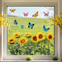 1/3pcs Spring Tulip Sunflower Wild Flower Stickers, Colorful Butterfly Static Cling Window Film, Suitable For Home Living Room Glass Door Decor, Anti-Collision Window Sticker, Reusable, Waterproof, Seasonal Holiday Decor PVC Film - Multicolor - View 10