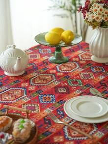 1件套编织几何流苏桌布，波西米亚风格几何提花图案，带流苏装饰，适用于厨房、餐桌、客厅、卧室、茶几、电视柜、婚礼、派对、生日、家居装饰 - 彩色 - 查看 7