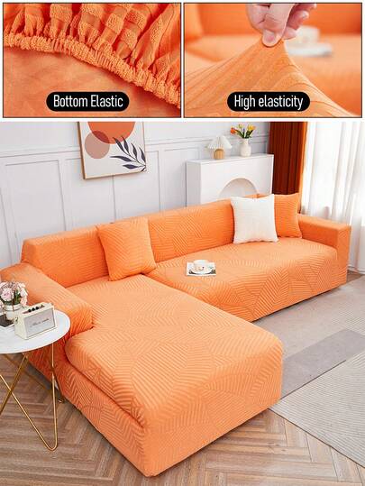 1pc Stretch Sofa Cover, L-Shaped Sectional Sofa Slipcover, Leaf Pattern, Easy Installation, Pet Proof, Decor Living Room, Fit Single/Loveseat/3-Seat/4-Seat Sofa, With Chaise Lounge