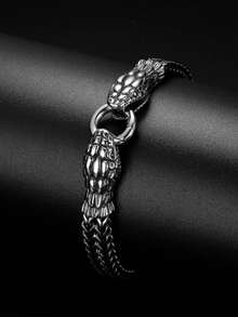 1条时尚双头钛金蛇形手链 - 不锈钢男士配饰 - 现代设计，无刻字黑色镀层手链 - 理想的男士礼物 - 展现独特魅力 - 樣式1 - 查看 3