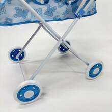 Cochecito de juguete de muñeca plegable, cochecito de metal que puede llevar una muñeca, perfecto como regalo de Navidad, cumpleaños o Año Nuevo para niñas. - Azul - Ver 4