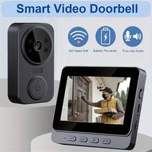 Smart Tech Wireless HD Video Doorbell With 4.3" Display - Indoor/Outdoor WiFi Security Camera, Night Vision, 2-Way Audio, Touch Control, Motion Sensor, No App Needed, Rechargeable Battery, Easy Stick-On Installation - Multicolor - View 3