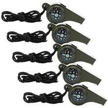 5pcs 3-In-1 Emergency Survival Whistle With Compass And Thermometer - Perfect For Camping, Hiking, Outdoor Adventure, Referee And Cheerleading - Army Green - View 8