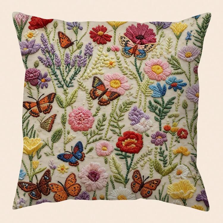 1 pieza Funda de cojín con estampado floral, lavable a máquina con cierre de cremallera, patrón floral vibrante impreso decorativo, adecuado para la decoración del hogar y la oficina (no se incluye el relleno del cojín) (sin bordado) - Multicolor - Añade 16