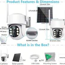5G WiFi LTE Solar Security Camera, IP66 Waterproof, 360° Real-Time View, 4MP Color Night Vision, PIR Motion Sensor, Two-Way Communication, Smartphone Application Control, 8000mAh Battery, Wireless Outdoor Monitoring, Suitable For Home, Garage, Yard, Pet Monitoring. - 黑色 - 查看 10