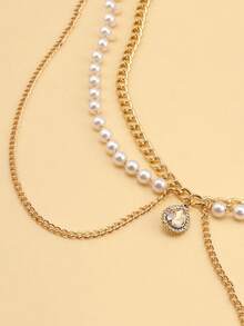 1件女士时尚简约多层金色金属腰链，百搭配饰，可搭配连衣裙，珍珠链身体链 - 金色 - 查看 5