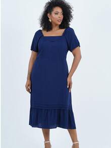 Women's Plus Size Midi Musical Dress - 藍色 - 查看 10