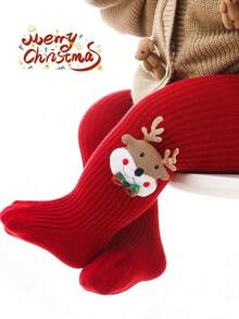 1 件婴儿圣诞驯鹿和圣诞老人印花红色紧身裤，适合圣诞节假期装 - 紅色 - 查看 14