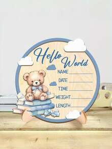 1件“Hello World”新生儿宝宝出生公告摄影道具，木质宝宝名字公告板，婴儿派对装饰，复活节礼物（男女宝宝均可） - 淺藍色 - 查看 4