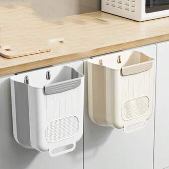 1pc Foldable Trash Can, Hanging Kitchen Garbage Bin, Multipurpose Bathroom Trash Can, Cabinet Hanging Garbage Collector, No Bending Required, Car Trash Organizer