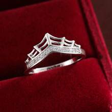 1枚时尚女士戒指，V形皇冠设计，镶嵌立方氧化锆石 - 彩色 - 查看 4