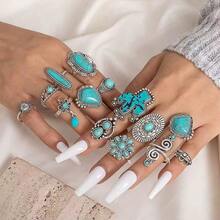 Imitation Natural Turquoise Oval Hollow Adjustable Ring, Simple And Stylish Unisex Band, Cross-Border European And American Jewelry - Multicolor - View 1
