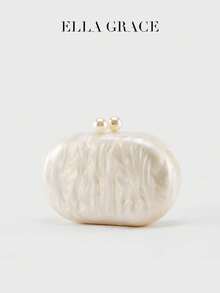 ELLA GRACE - Pearl Handle Acrylic Women's Evening Clutch Bag, Pearl Texture Party Handbag With Chain, Elegant Wedding Prom Purse, Ladies Bag, Women's Gift - Champagne - View 7