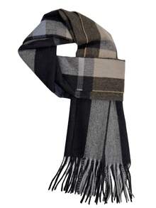 Eșarfă caldă cu ciucuri față-verso în carouri, unisex versatilă, potrivită ca și cadou de ziua de naștere pentru profesori/elevi, încălzitoare de gât lung, casual și elegantă, stil japonez/coreean - negru + gri - Vizualizare 4