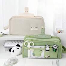 Estuche de lápices con cremallera de gran capacidad, adecuado para adolescentes, estudiantes, bolsa de maquillaje, caja de lápices de escritorio de tela - Multicolor - Ver 7