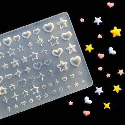 1pc/Bag Heart & Star Shaped Mold 3D Carving Mold, Holiday Gift DIY Resin Silicone Mold Craft Earrings Nail Art Decor Jewelry Making Accessory Mold