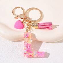 1pc Pink Heart Shaped Creative Keychain, 26pcs A-Z English Letter Children's Bag Accessories, Butterfly Letter Pendant Keychain, Valentine's Day Heart Keychain, Couples Keychain, Gift - Pink - View 8